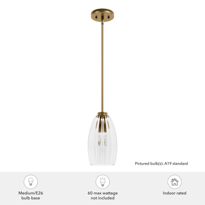 Rossmoor 6-inch 1-light Luxe Gold Pendant with Clear Fluted Glass