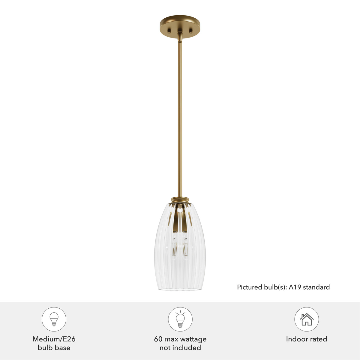 Rossmoor 6-inch 1-light Luxe Gold Pendant with Clear Fluted Glass