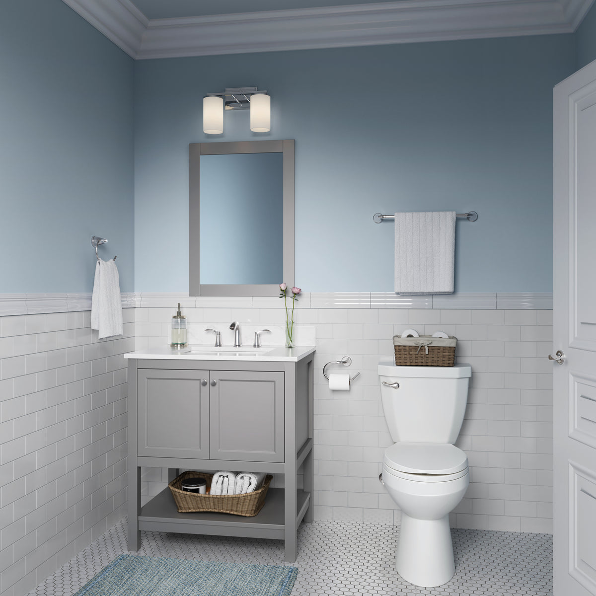 14-inch Verlana Chrome 2-Light Etched White Glass Bathroom Vanity Light
