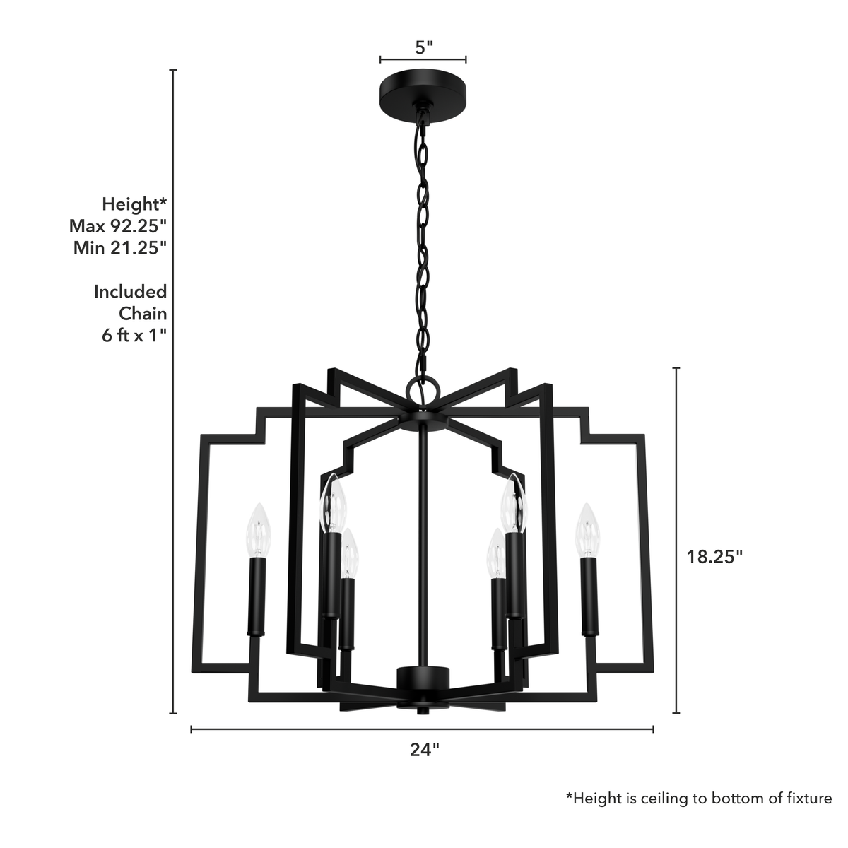 Zoanne 24-inch 6-light Matte Black Lantern Chandelier