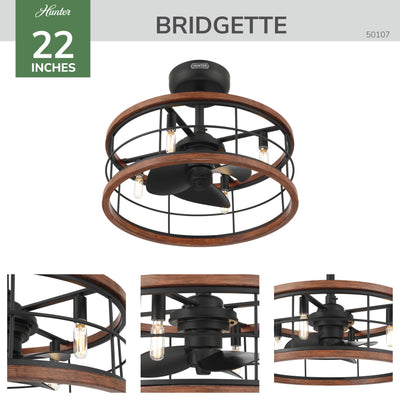 22 inch Bridgette Fandelier Matte Black Ceiling Fan with Light Kit and Handheld Remote