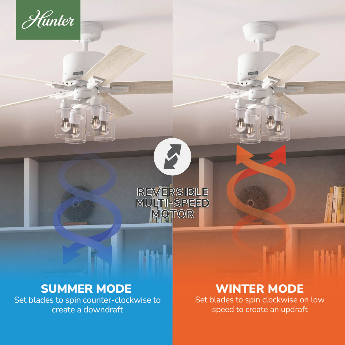 52 inch Techne Wi-Fi HunterExpress Matte White Ceiling Fan with LED Light Kit and Handheld Remote