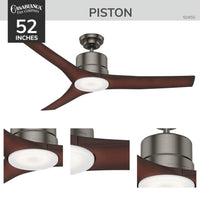 Casablanca 52 inch Piston Brushed Slate Damp Rated Ceiling Fan with LED Light Kit and Handheld Remote