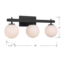 26'' Coretta Matte Black 3 Light Bath Vanity