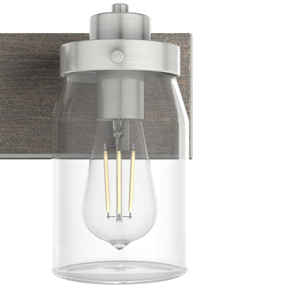 Devon Park 30-inch 4-light Brushed Nickel and Grey Wood Vanity Light with Clear Glass