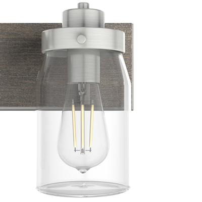 Devon Park 30-inch 4-light Brushed Nickel and Grey Wood Vanity Light with Clear Glass