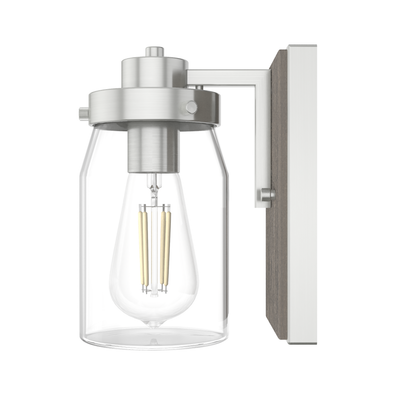 Devon Park 8.5-inch 1-light Brushed Nickel and Grey Wood Wall Sconce with Clear Glass