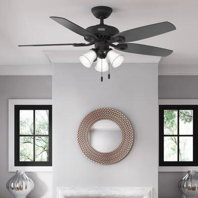 52 inch Builder Matte Black Ceiling Fan with LED Light Kit and Pull Chain