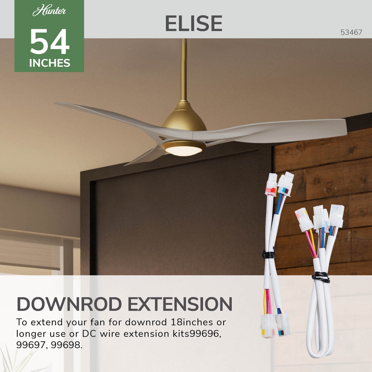 Casablanca 54 inch Elise ENERGY STAR® Alturas Gold Damp Rated Ceiling Fan with LED Light Kit and Wall Control and Handheld Remote
