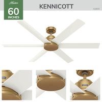 60 inch Kennicott ENERGY STAR® Luxe Gold Damp Rated Ceiling Fan and Handheld Remote