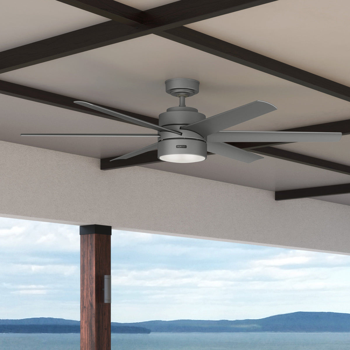 60 inch Solaria ENERGY STAR® Matte Silver Damp Rated Ceiling Fan with LED Light Kit and Wall Control