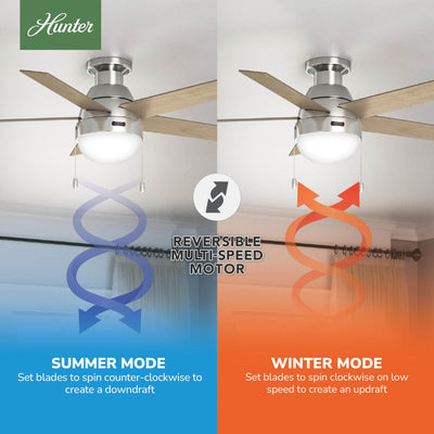 46 inch Anslee Brushed Nickel Low Profile Ceiling Fan with LED Light Kit and Pull Chain