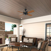 52 inch Original Matte Black Damp Rated Ceiling Fan and Pull Chain