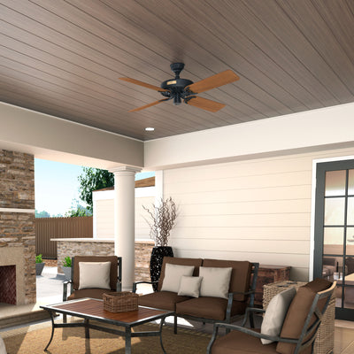 52 inch Original Matte Black Damp Rated Ceiling Fan and Pull Chain