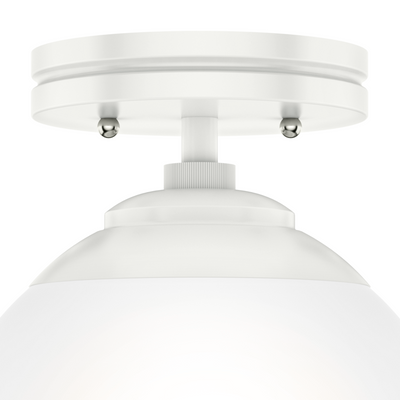 Hepburn 8-inch 1-light Matte White Semi-Flush Mount with Cased White Glass
