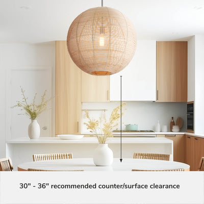 Berkeley 22-inch 1-light Brushed Nickel Orb Pendant with Natural Rattan Shade