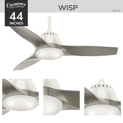 Casablanca 44 inch Wisp Fresh White LED Ceiling Fan Handheld Remote