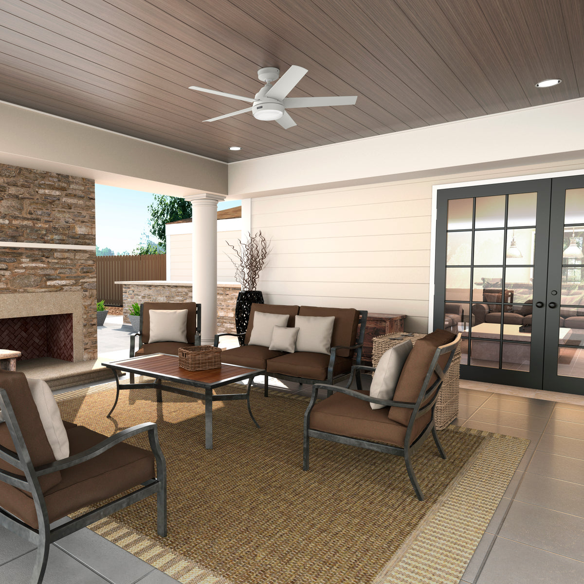 52 inch Skyflow Matte White WeatherMax Indoor / Outdoor Ceiling Fan with LED Light Kit and Wall Control