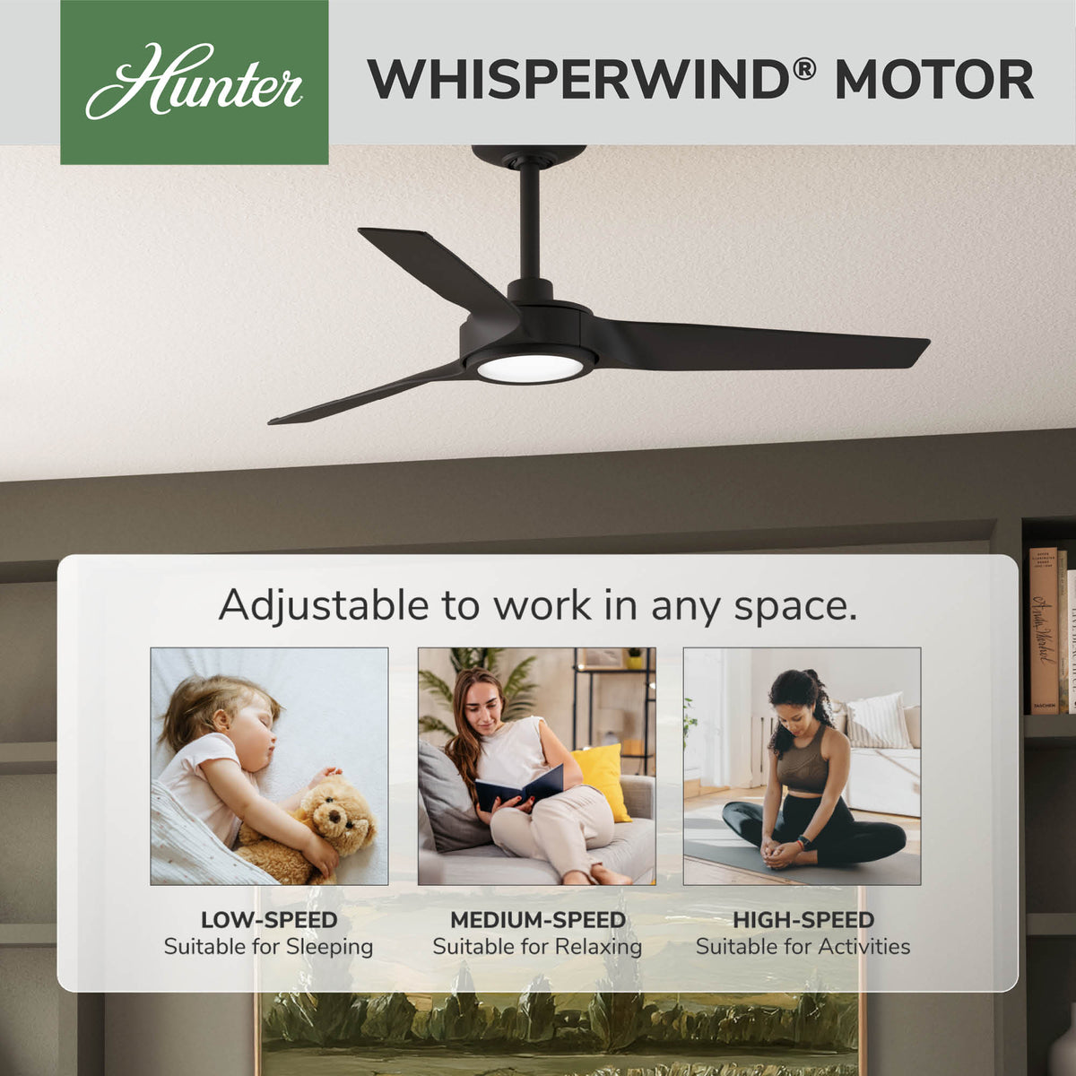 44 inch Zentech Wi-Fi ENERGY STAR® Matte Black Damp Rated Ceiling Fan with LED Light Kit and Handheld Remote