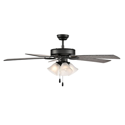 52 Inch Calivane AC Matte Black Indoor Ceiling Fan 5-Blade 4 Lights Reversible