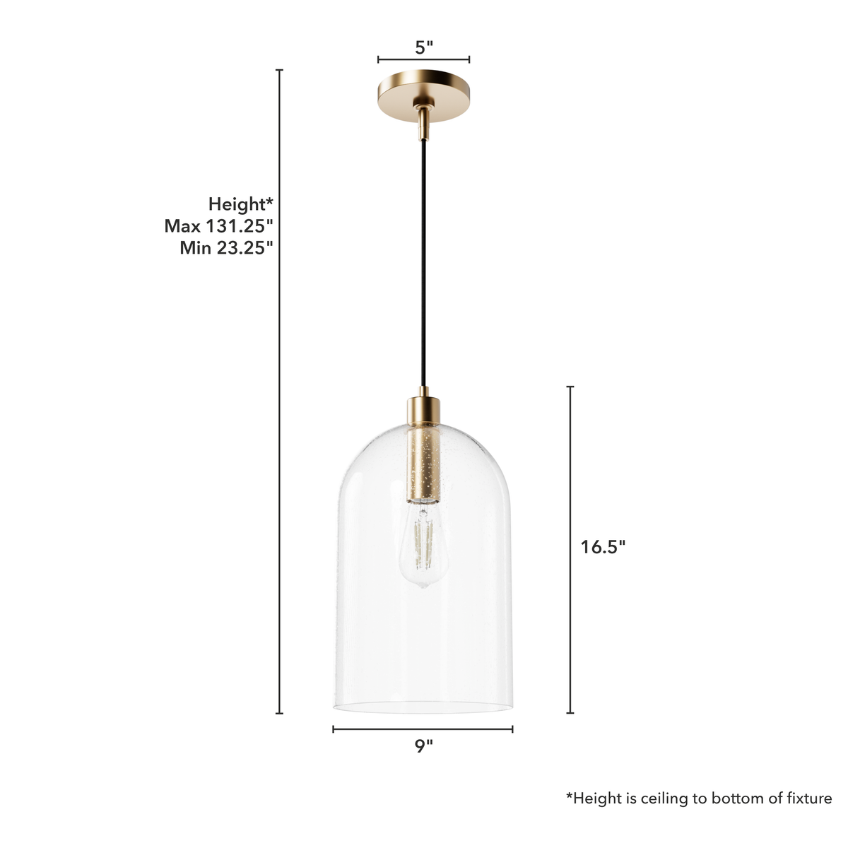 Lochemeade 9-inch 1-light Alturas Gold Pendant with Clear Seeded Glass