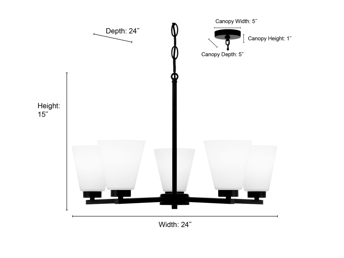 14.75'' Strayhan Matte Black 5 Light Chandelier
