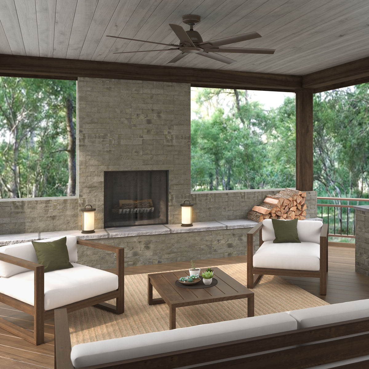 60 inch Downtown ENERGY STAR® Matte Bronze Damp Rated Ceiling Fan and Wall Control