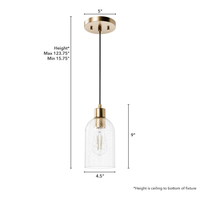 Lochemeade 4.5-inch 1-light Alturas Gold Pendant with Clear Seeded Glass