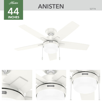 44 inch Anisten ENERGY STAR® Fresh White Ceiling Fan with LED Light Kit and Pull Chain