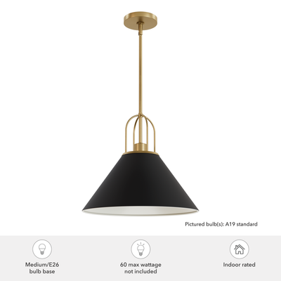 Carrington Isle 16-inch 1-light Matte Black and Luxe Gold Pendant with Matte Black Metal Shade