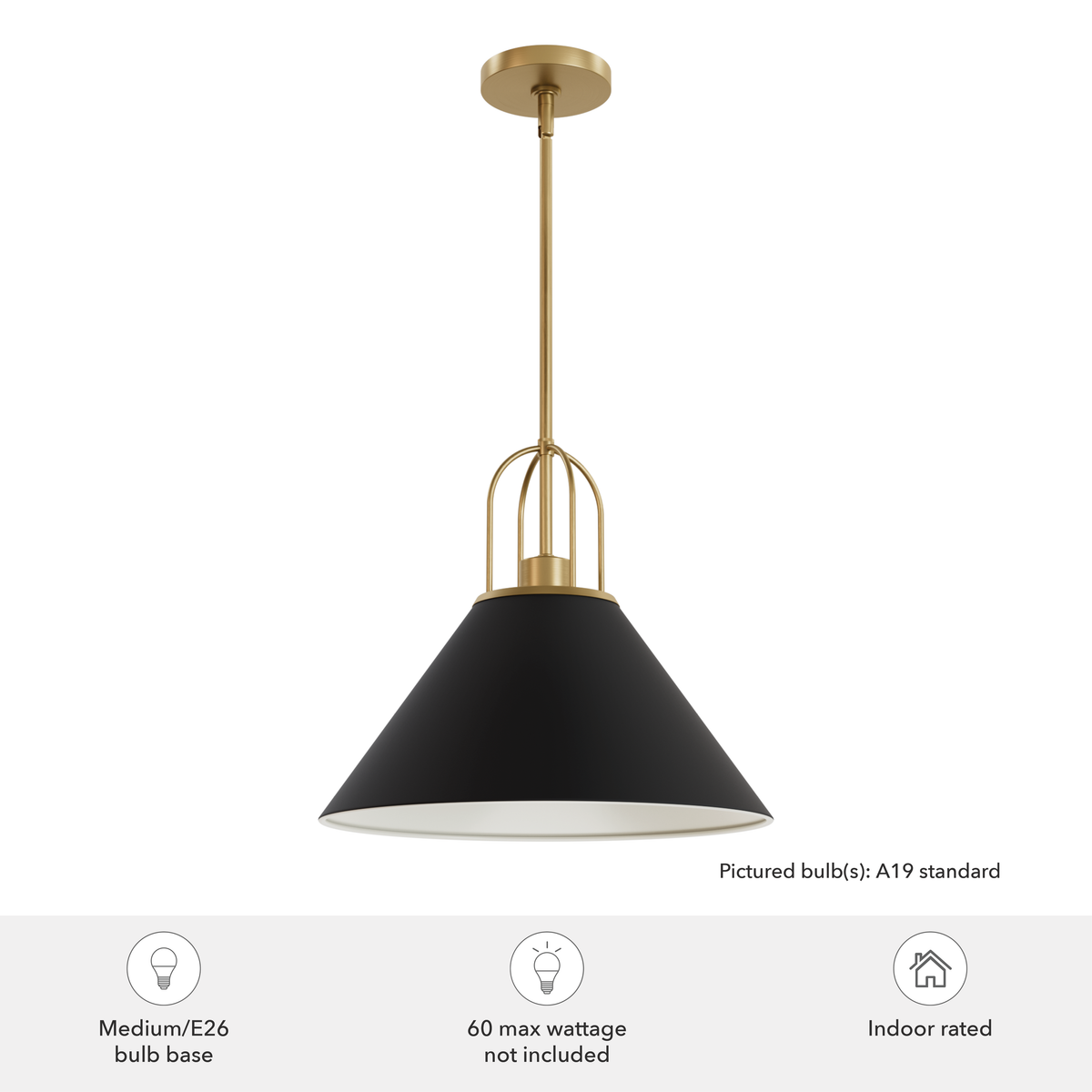 Carrington Isle 16-inch 1-light Matte Black and Luxe Gold Pendant with Matte Black Metal Shade