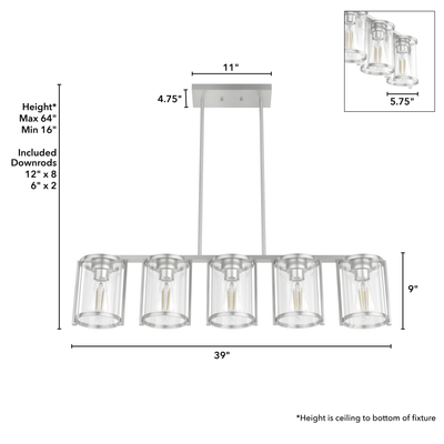 Astwood 39-inch 5-light Brushed Nickel Linear Chandelier with Clear Glass