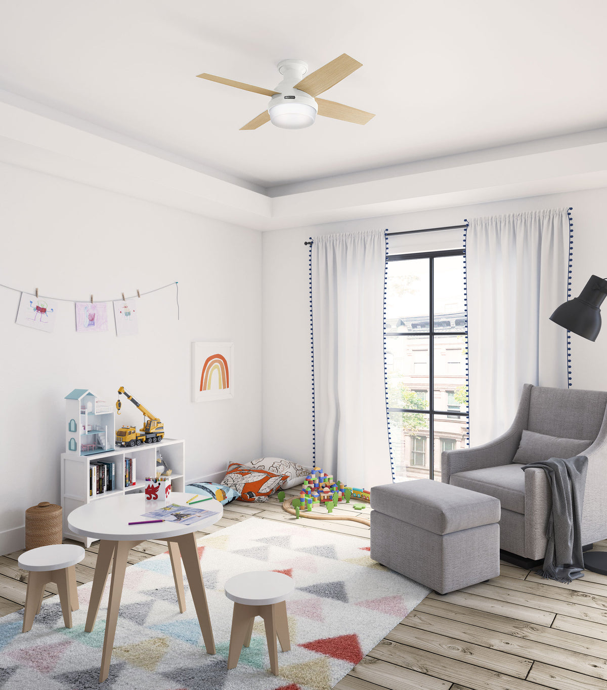 44 inch Dempsey Fresh White Low Profile Ceiling Fan with LED Light Kit and Handheld Remote
