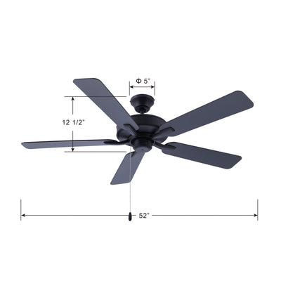 52 Inch Coltstaff AC Matte Black Indoor Ceiling Fan 5-Blade Reversible