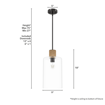 Vanning 9-inch 1-light Noble Bronze and Natural Sisal Rope Pendant with Clear Glass