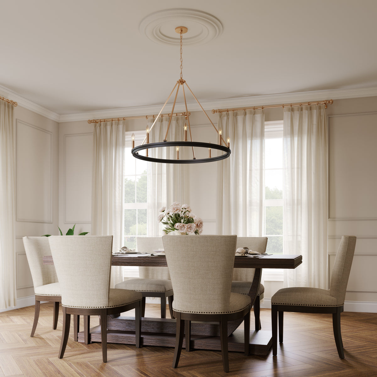 28'' Carruth Matte Black/Modern Gold 8 Light Chandelier