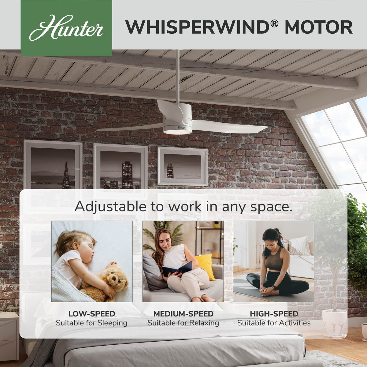 42 inch Low Profile White Low Profile Ceiling Fan and Pull Chain