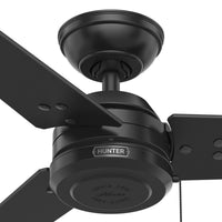 52 inch Cassius Matte Black Damp Rated Ceiling Fan and Pull Chain