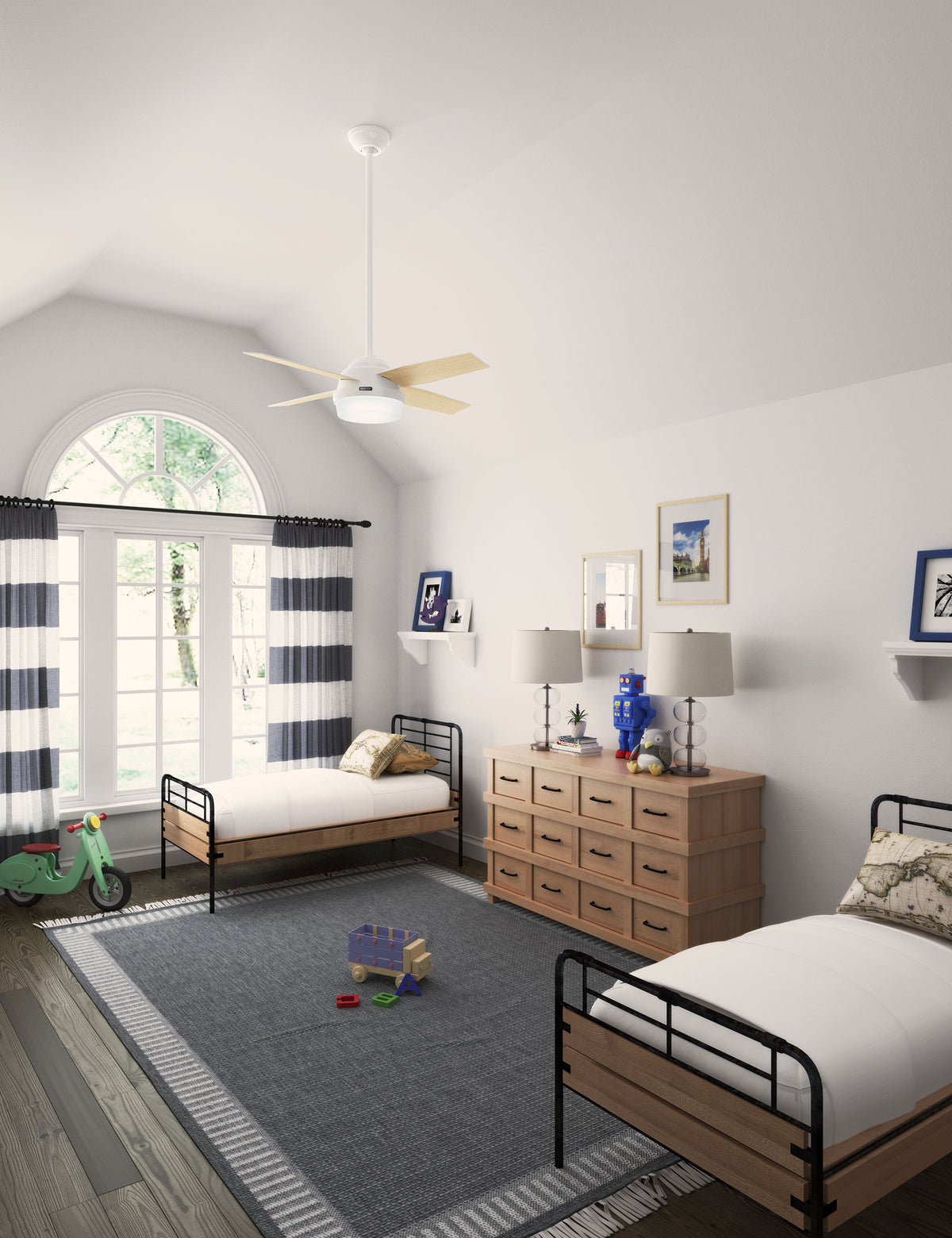 44 inch Dempsey Fresh White Ceiling Fan with LED Light Kit and Handheld Remote