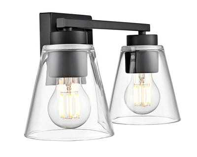 13-inch Strayhan Matte Black 2-Light Clear Glass Bathroom Vanity Light