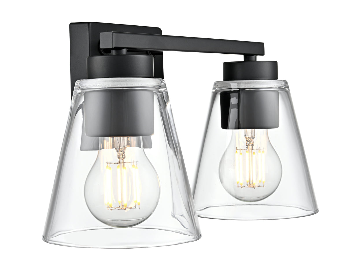 13-inch Strayhan Matte Black 2-Light Clear Glass Bathroom Vanity Light