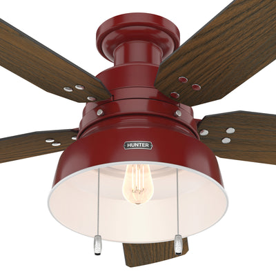 52 inch Mill Valley Barn Red Low Profile Damp Rated Ceiling Fan with LED Light Kit and Pull Chain