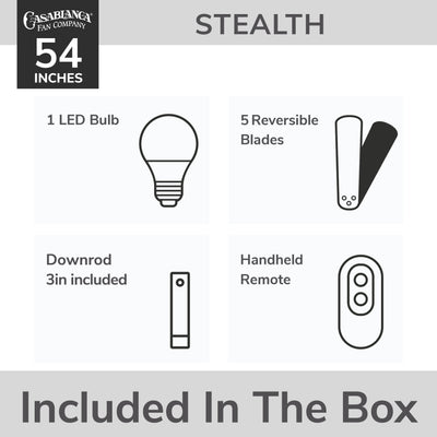 Casablanca 54 inch Stealth Brushed Nickel Ceiling Fan with LED Light Kit and Handheld Remote