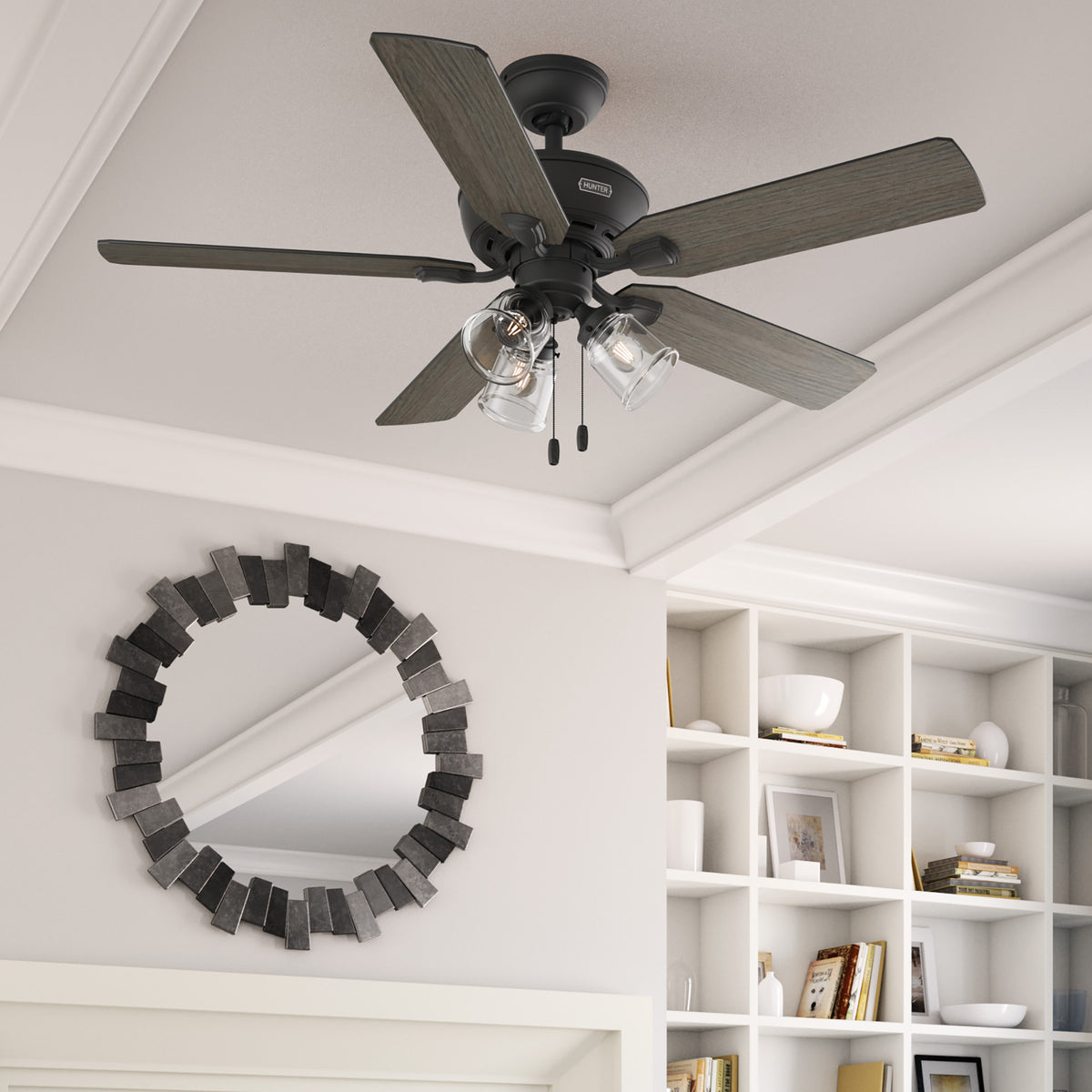 52 inch Rosner Matte Black Ceiling Fan with LED Light Kit and Pull Chain