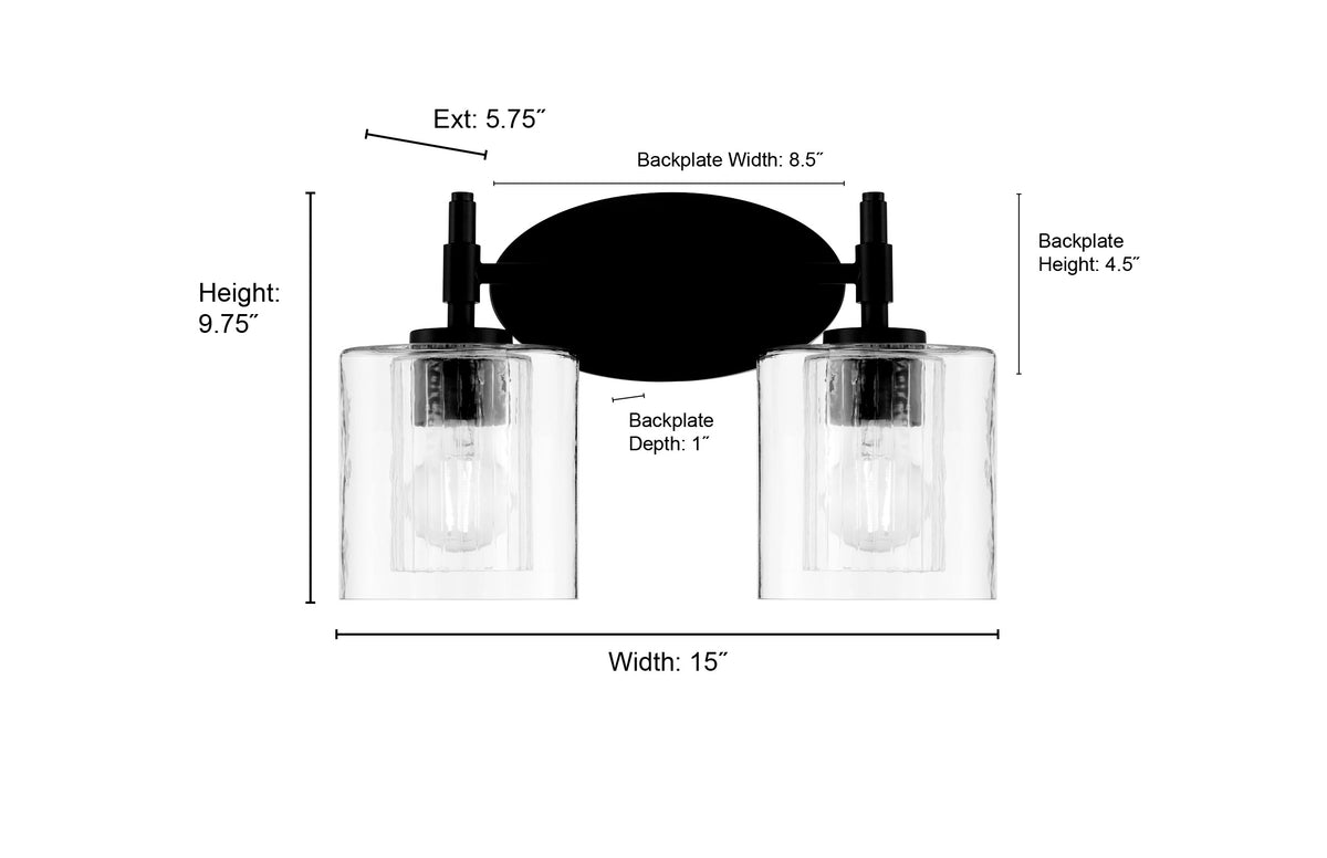 15'' Solventa Matte Black 2 Light Bath Vanity
