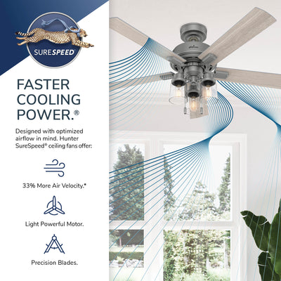 52 inch Hartland Matte Silver Ceiling Fan with LED Light Kit and Pull Chain
