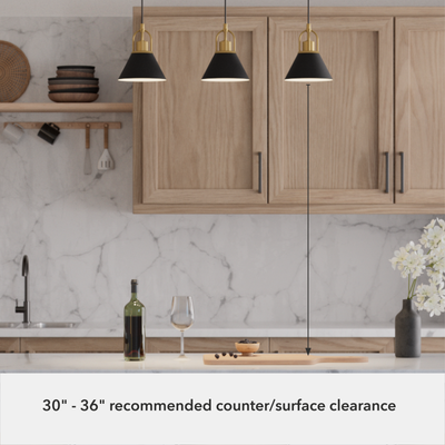 Carrington Isle 31.25-inch 3-light Luxe Gold and Flat Matte Black Linear Pendant Cluster with Flat Matte Black Metal Shade