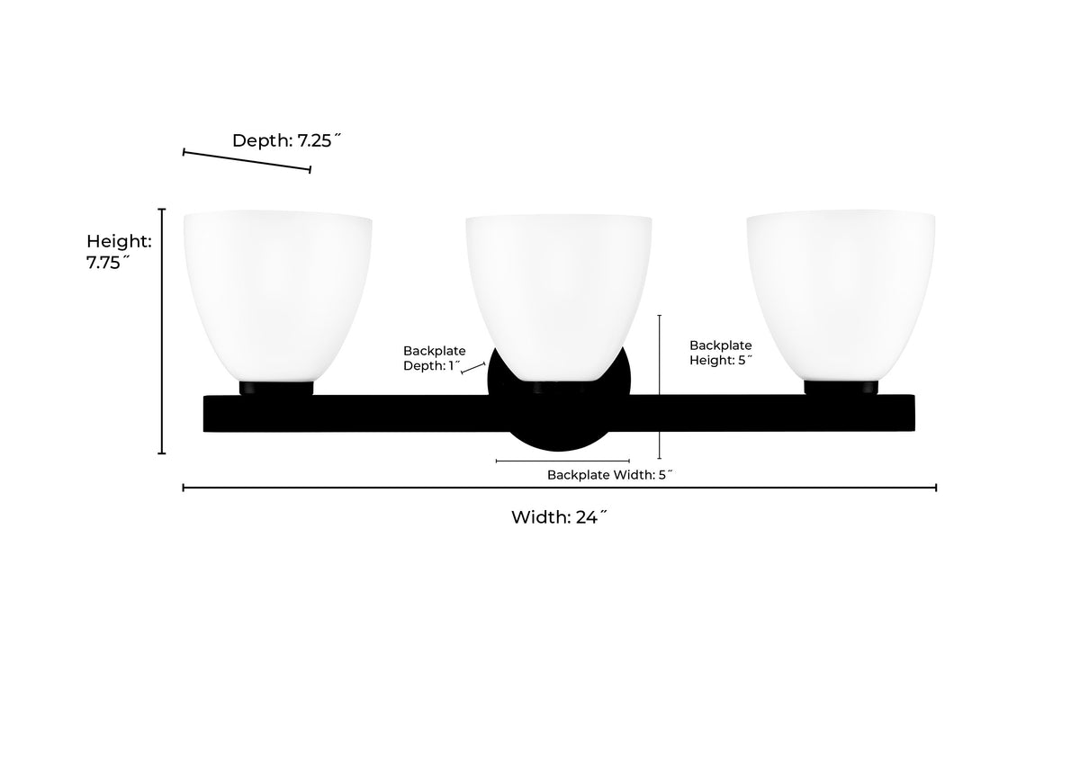 24'' Apria Matte Black 3 Light Bath Vanity