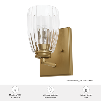 Rossmoor 9-inch 1-light Luxe Gold Wall Sconce with Clear Fluted Glass