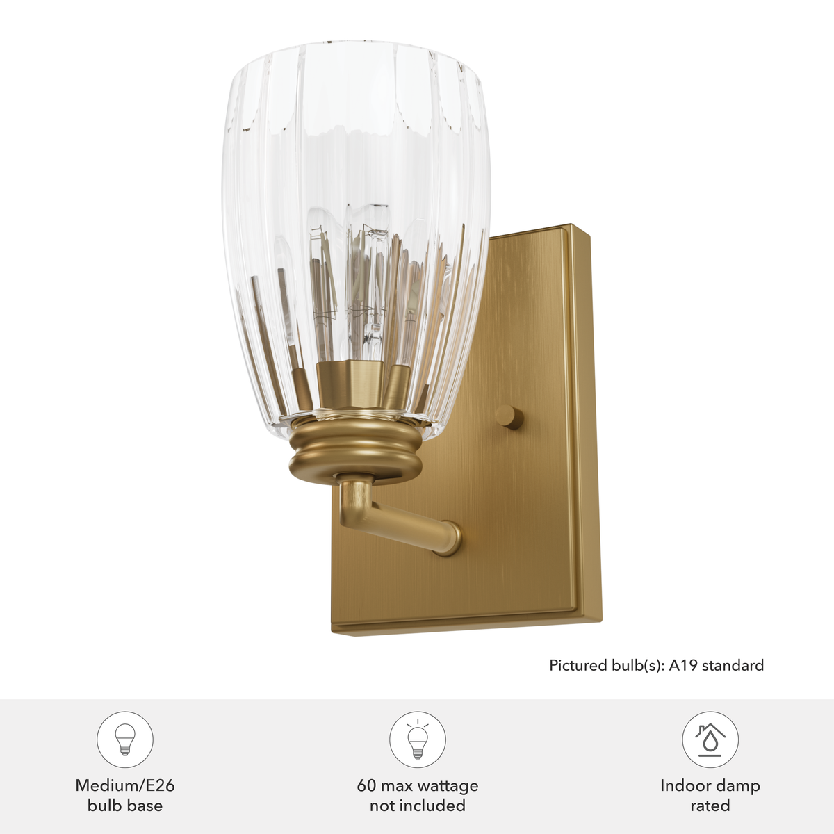 Rossmoor 9-inch 1-light Luxe Gold Wall Sconce with Clear Fluted Glass